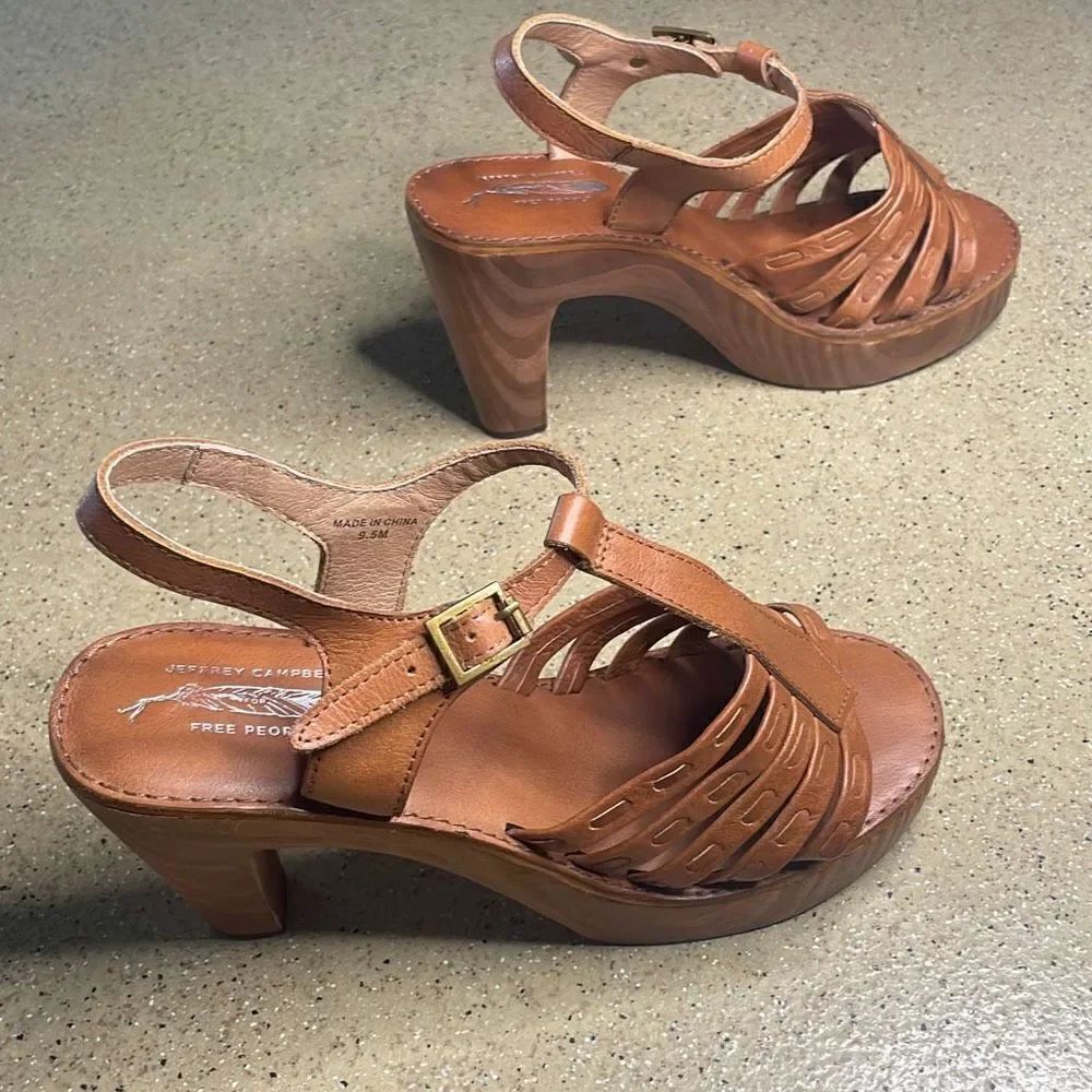 Jeffrey Campbell Free People Wood Platform Leather Sandals 9.5